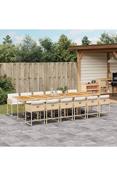 vidaxl Set mobilier de gradina cu perne, 13 piese, bej, poliratan