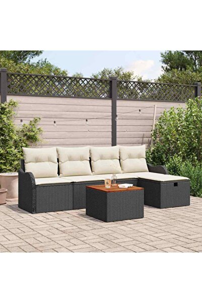 vidaxl Set de canapele pentru gradina cu perna 6 pcs Negru Rattan poli