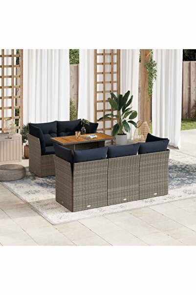 vidaxl Set mobilier gradina cu perne, 6 piese, gri, poliratan