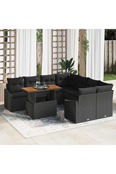 vidaxl Garden Sofa Set 9 pcs Black Poly Rattan