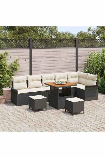 vidaxl Set de canapele pentru gradina cu perna 9 pcs Negru poliratan