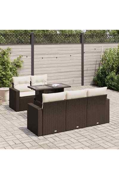 vidaxl Set canapele de gradina cu perne, 6 piese, maro, poliratan