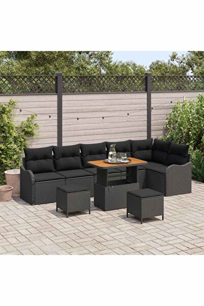 vidaxl Set de canapele pentru gradina cu perna 9 pcs Negru poliratan