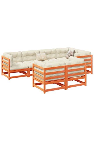 vidaxl Set canapele gradina cu perne, 7 piese, maro, lemn masiv de pin