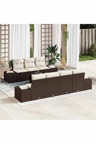 vidaxl Set de canapele pentru gradina cu perna 8 pcs Maro poliratan
