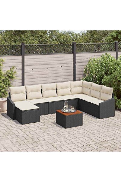 vidaxl Set de canapele pentru gradina cu perna 9 pcs Negru poliratan