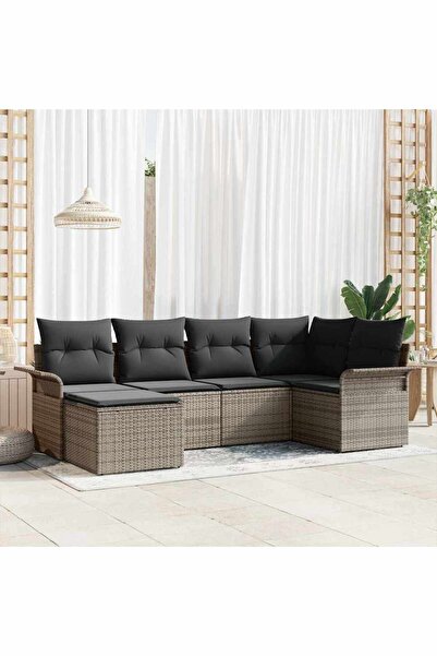 vidaxl Set de canapele pentru gradina cu perna 6 pcs Gri poliratan