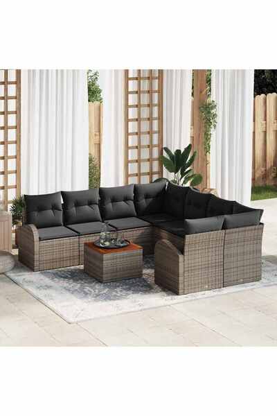 vidaxl Set de canapele pentru gradina cu perna 9 pcs Gri poliratan