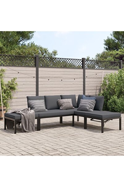vidaxl Set mobilier de gradina cu perne, 4 piese, negru, aluminiu