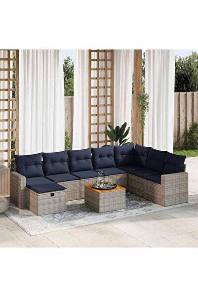 vidaxl Set canapele de gradina, 9 piese, cu perne, gri, poliratan