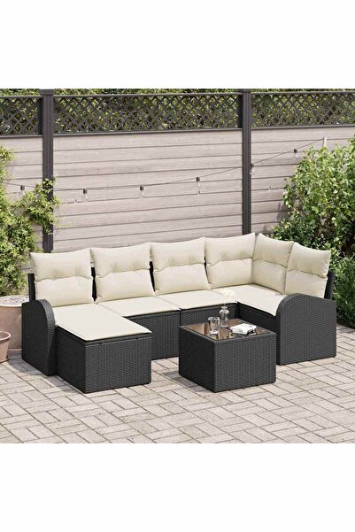 vidaxl Set de canapele pentru gradina 7 pcs Negru poliratan
