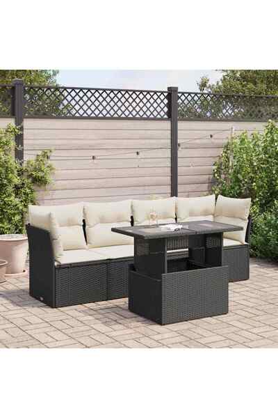 vidaxl Set mobilier de gradina cu perne, 5 piese, negru, poliratan