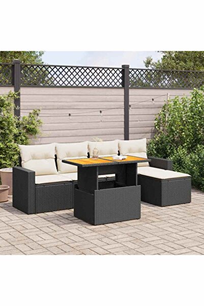 vidaxl Set mobilier de gradina cu perne, 6 piese, negru, poliratan