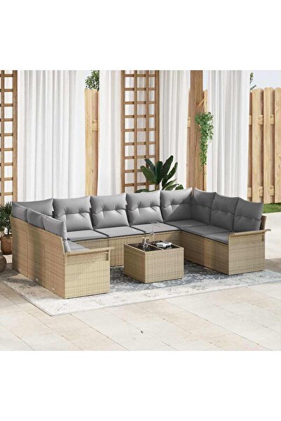 vidaxl Set de canapele pentru gradina 10 pcs Negru poliratan