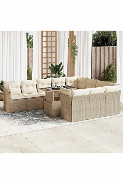 vidaxl Set canapele de gradina cu perne, 11 piese, bej, poliratan