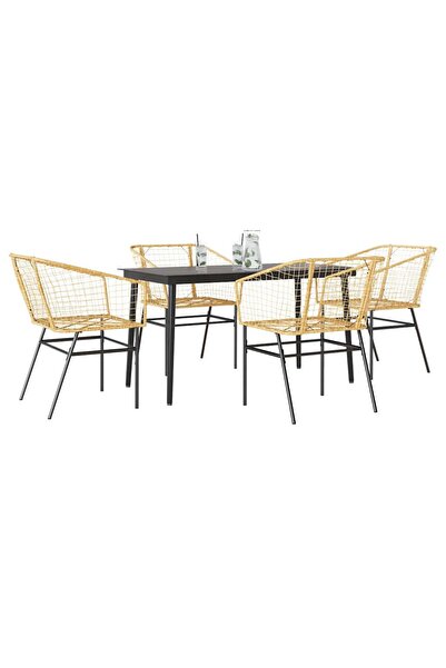 vidaxl Set de sufragerie de gradina 5 piese sticla maro din poli ratan