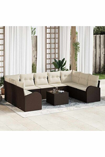 vidaxl Set de canapea cu perna 10 pcs Maro Poli Rattan