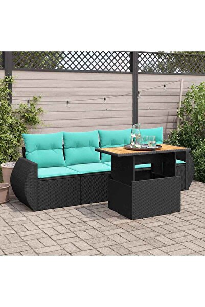 vidaxl Set mobilier de gradina cu perne, 5 piese, negru, poliratan