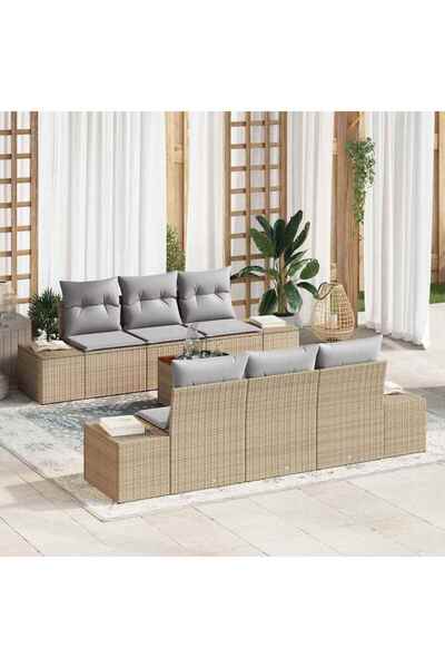 vidaxl Set de canapele pentru gradina 7 pcs Beige È™i gri deschis