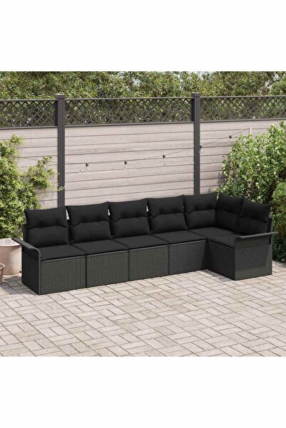 vidaxl Set de canapele pentru gradina cu perna 6 pcs Negru poliratan