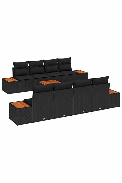 vidaxl Set de canapele pentru gradina cu perna 9 pcs Negru Rattan poli