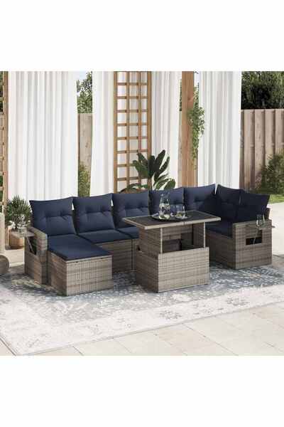 vidaxl Set canapele gradina cu perne 8 piese gri poliratan/lemn acacia