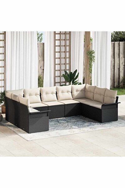 vidaxl Set de canapele pentru gradina 9 pcs Negru poliratan