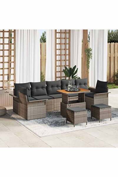 vidaxl Set de canapele pentru gradina cu perna 10 pcs Gri poliratan