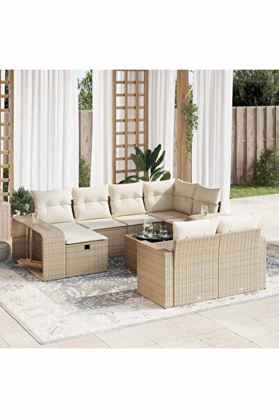 vidaxl Set canapele de gradina cu perne, 11 piese, bej, poliratan