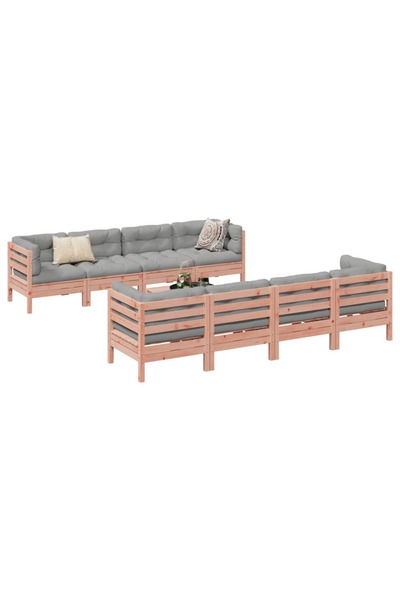 vidaxl Set canapele gradina cu perne, 9 piese, lemn masiv brad douglas