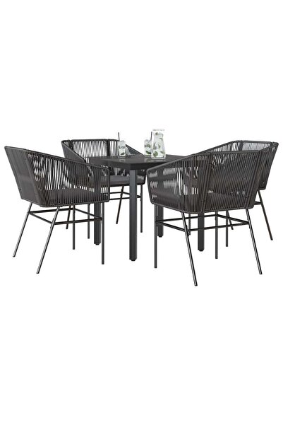 vidaxl Set de sufragerie de gradina 5 piese neagra Sticla Poly Rattan