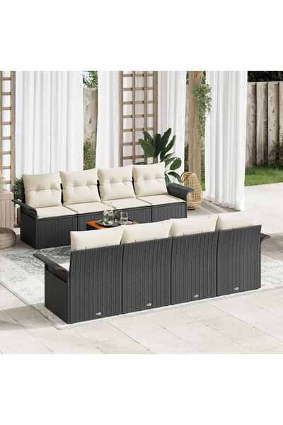 vidaxl Set de canapele pentru gradina cu perna 9 pcs Negru poliratan