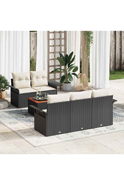 vidaxl Set de canapele pentru gradina cu perna 6 pcs Negru poliratan