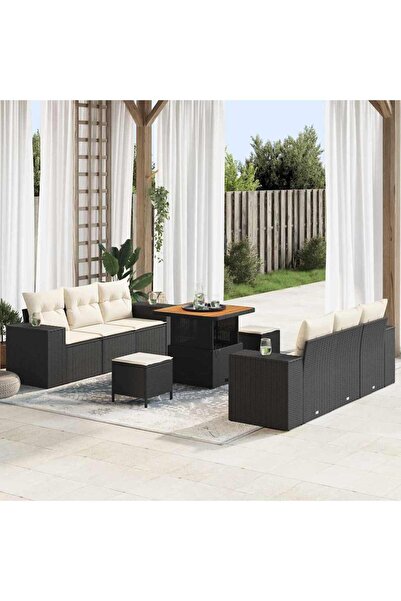 vidaxl Set de canapele pentru gradina cu perna 9 pcs Negru Rattan poli