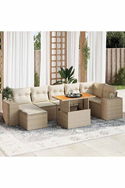 vidaxl Set canapele de gradina, 8 piese, cu perne, bej, poliratan