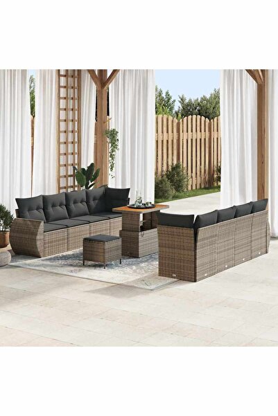 vidaxl Set de canapele pentru gradina cu perna 11 pcs Gri poliratan