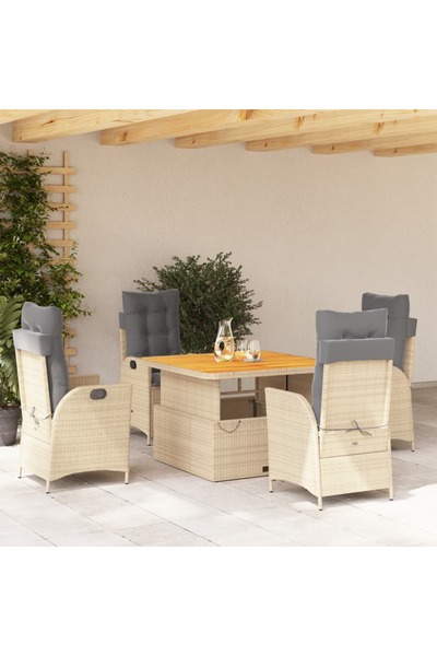 vidaxl Set mobilier de gradina cu perne, 5 piese, bej, poliratan
