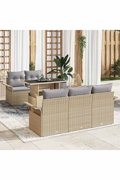 vidaxl Set de canapele pentru gradina cu perna 6 pcs Bej poliratan