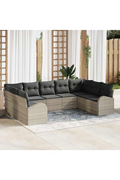 vidaxl Set de canapele pentru gradina 9 pcs Gri deschis poliratan