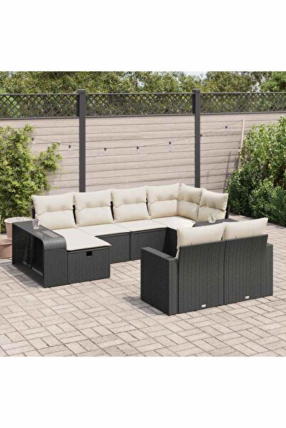 vidaxl Set canapele de gradina cu perne, 10 piese, negru, poliratan