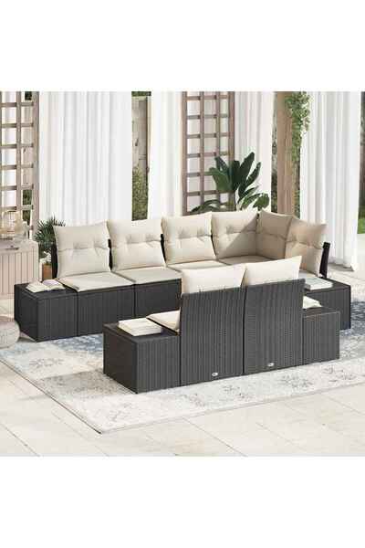 vidaxl Set de canapele pentru gradina 7 pcs Negru È™i Crem poliratan