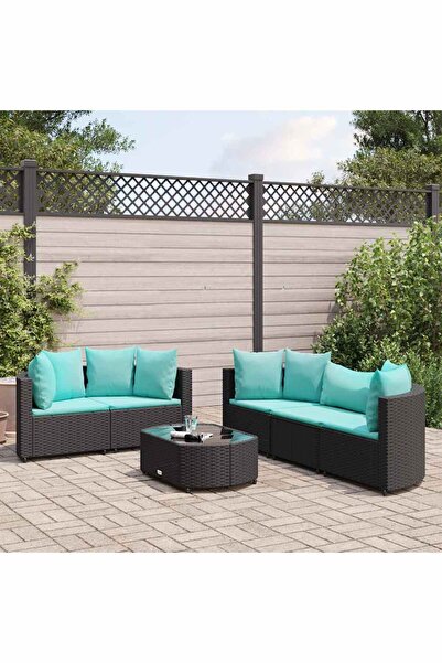 vidaxl Set mobilier de gradina cu perne, 6 piese, negru, poliratan