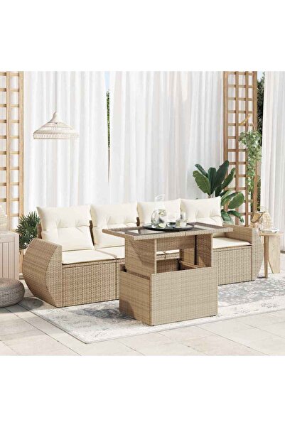 vidaxl Set canapele de gradina cu perne, 5 piese, bej, poliratan