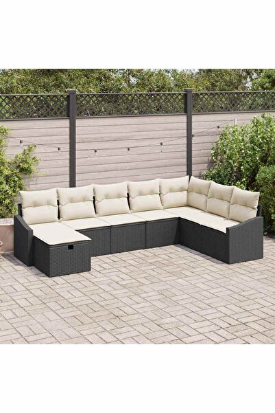vidaxl Set de canapele pentru gradina cu perna 8 pcs Negru Rattan poli