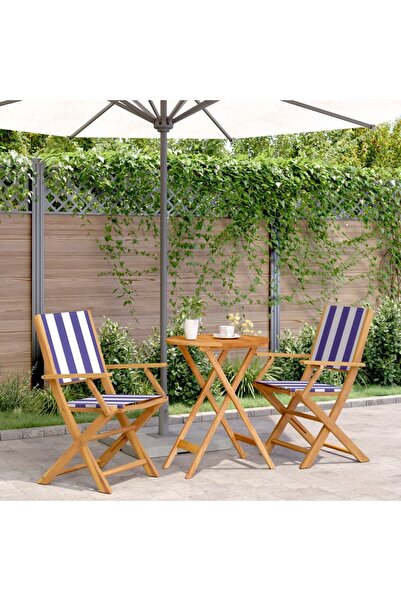 vidaxl Bistro furniture set, 3 pieces, blue white fabric/solid wood