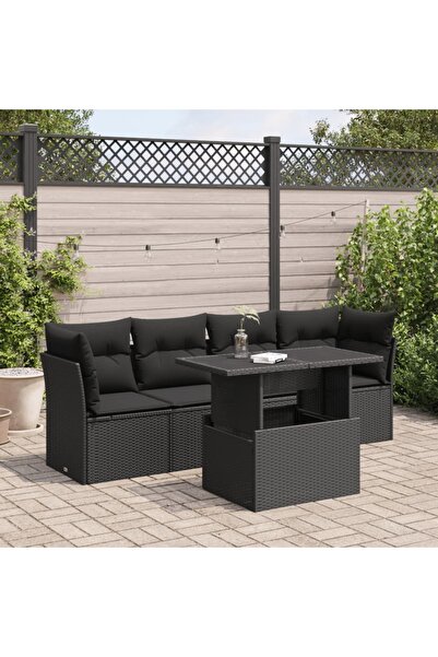 vidaxl Set mobilier de gradina cu perne, 5 piese, negru, poliratan