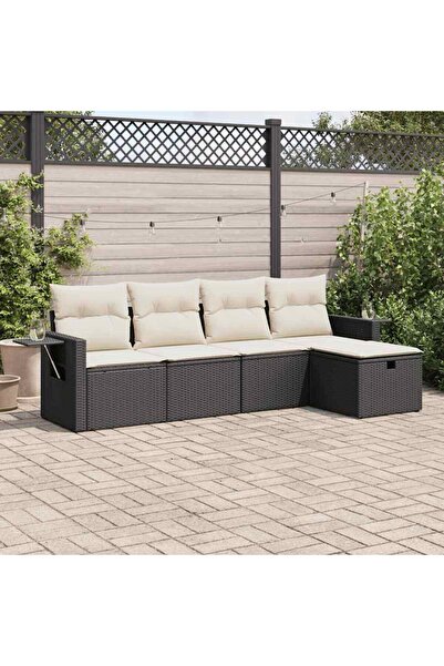 vidaxl Set mobilier de gradina cu perne, 5 piese, negru, poliratan