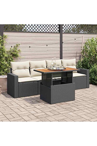 vidaxl Set mobilier de gradina cu perne, 5 piese, negru, poliratan