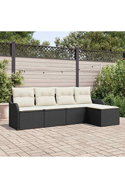 vidaxl Set de canapele pentru gradina cu perna 5 pcs Negru Rattan poli
