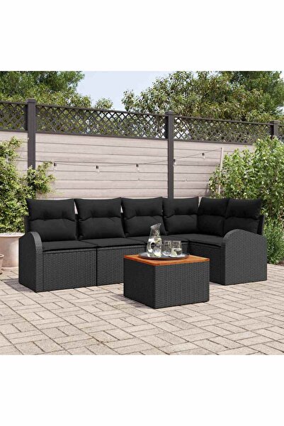 vidaxl Set de canapele pentru gradina cu perna 6 pcs Negru poliratan